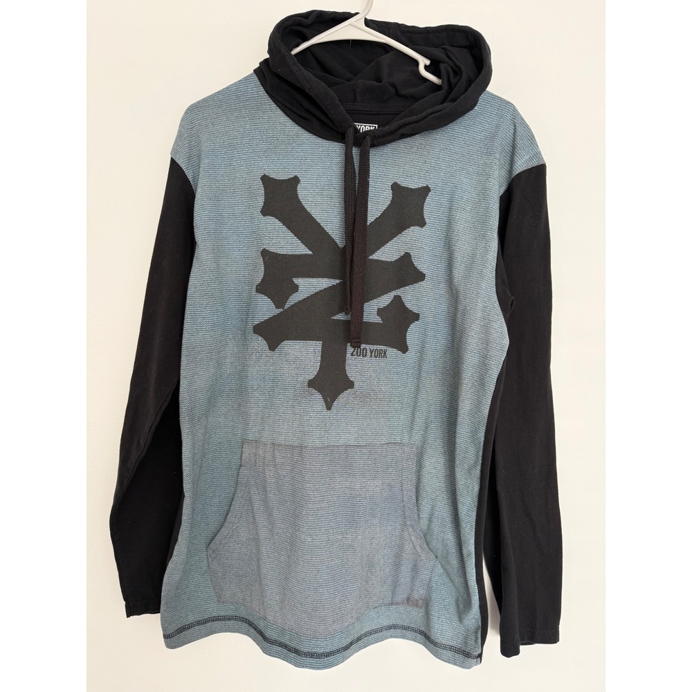 Zoo York Unbreakable Men's Large Gray Black Hooded Long Sleeve Shirt Big Logo